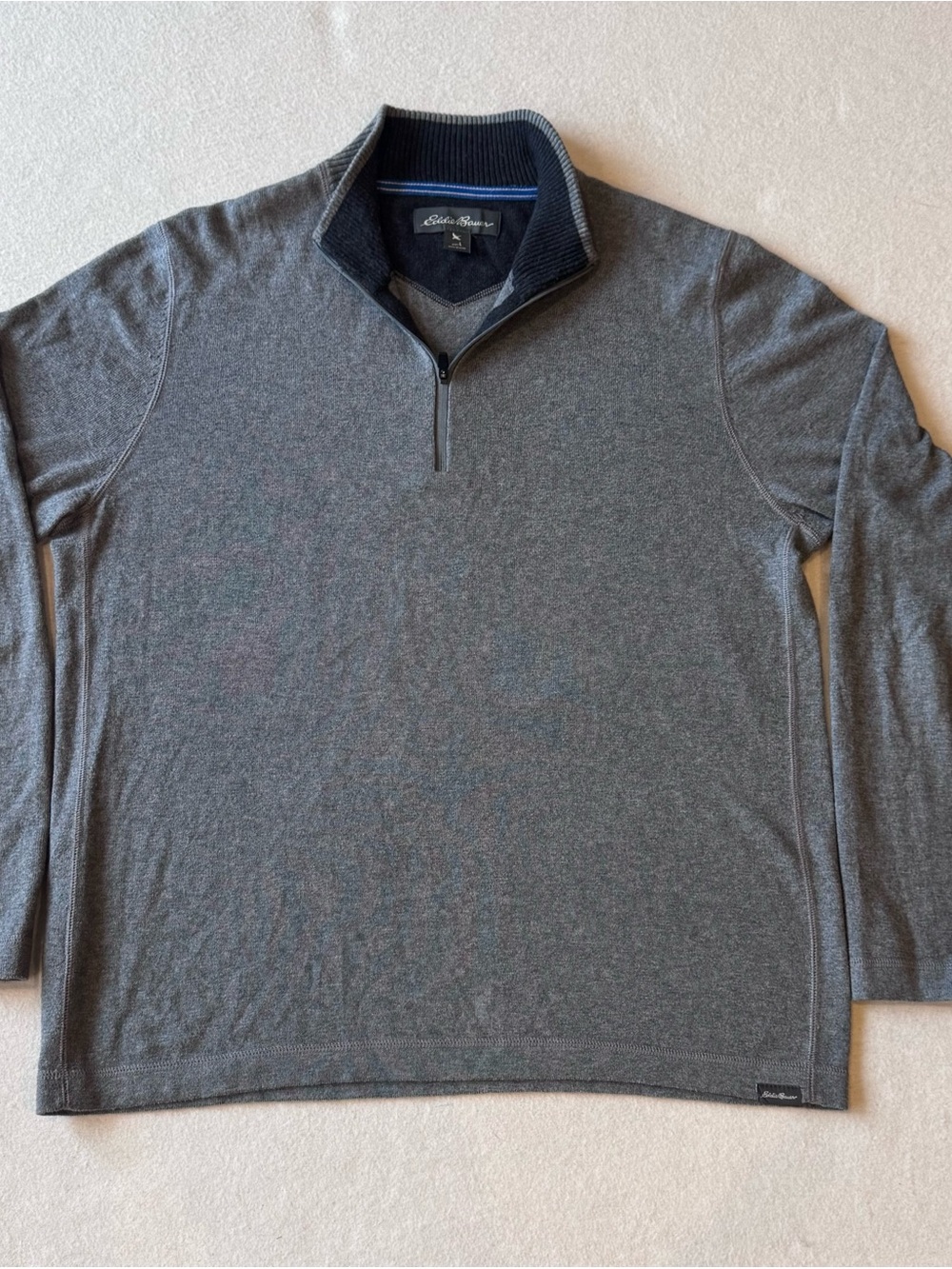 Eddie Bauer Charcoal Gray Cotton/Merino blend 1/4 Zip Sweater, Minimalist, Lux